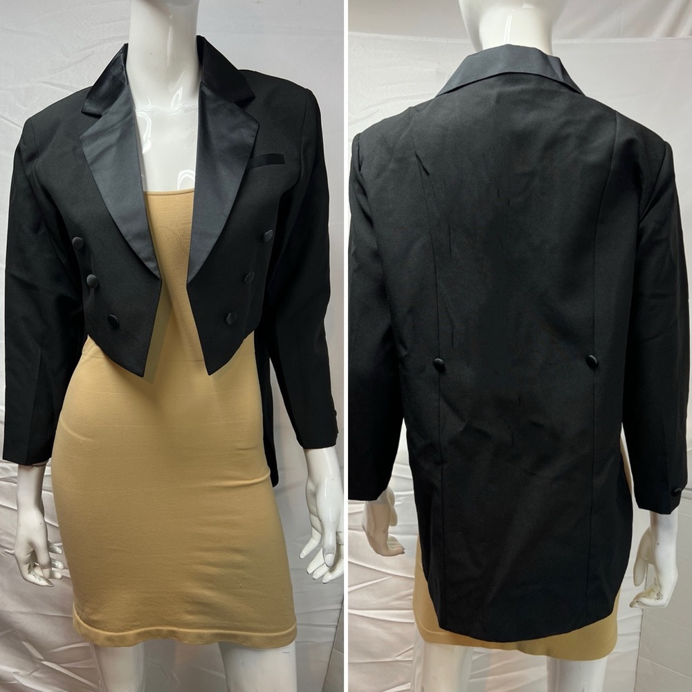Vintage Fouger USA Women’s S Tailcoat Black Satin Lapel Tuxedo Jacket Tail Coat